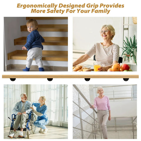 Images showing the 10 Foot Solid Wooden Stair Handrail Built Like A Tank For Indoor Outdoor Wall Mount Safety Grab Rail.