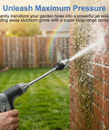 Heavy Duty Pressure Washer Gun With Three Spray Modes cleaning brick wall with strong water stream in backyard setting.