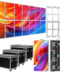 Next Level P3.91 Portable Led Display Wall Boasting Badass Bright Visuals With Ip65 Waterproof Aluminum Cabinet Includes Mounting Frame And Tough Flight Case For Stage Concerts 14 Pack with colorful LED screens and transportation cases.