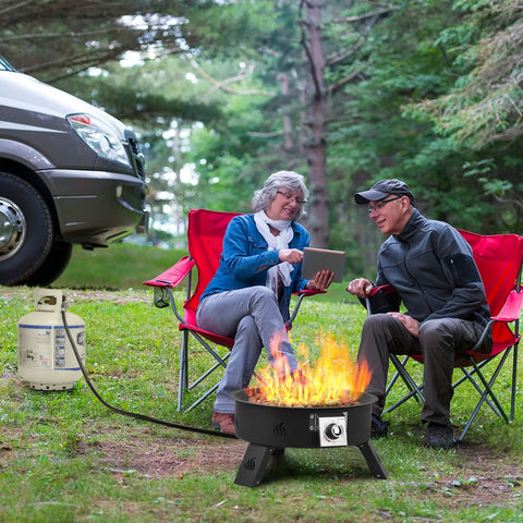 19 Inch Portable Propane Fire Pit With 58,000 BTU Auto Ignition Smokeless Gas Firebowl Height Adjustable Folding Legs Includes Lava Rocks
