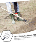 Handheld Manure Fork for Gardening and Farm Chores, Heavy Duty Steel Construction in use on soil