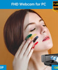 Hella Sharp 1080P Hd Webcam With Zero Fuss Setup And Pro Level Quad Mic Array Built In Stereo Speaker Magnetic Privacy Slider Wide Angle Lens Ideal For Smooth Streaming Remote Meetings And Gaming Sessions, shown with a model applying face paint.