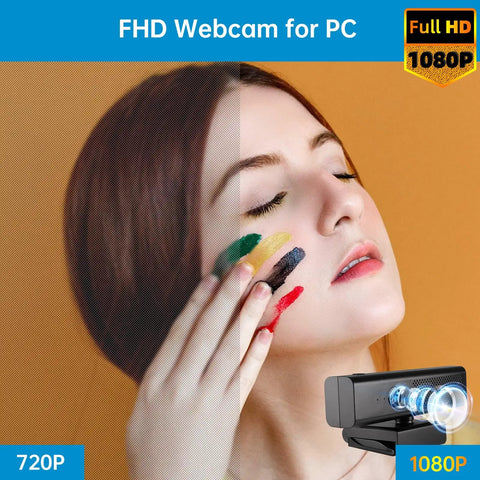 Hella Sharp 1080P Hd Webcam With Zero Fuss Setup And Pro Level Quad Mic Array Built In Stereo Speaker Magnetic Privacy Slider Wide Angle Lens Ideal For Smooth Streaming Remote Meetings And Gaming Sessions, shown with a model applying face paint.