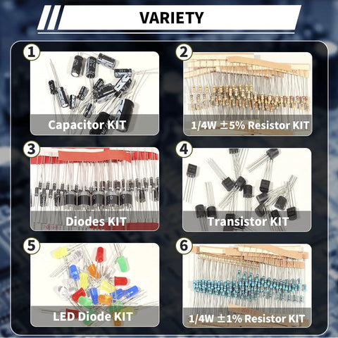 DIY Electronics Component Kit For Pro Projects 1910 Pcs Of Resistors Electrolytic Capacitors Schottky Diodes LEDs Transistors