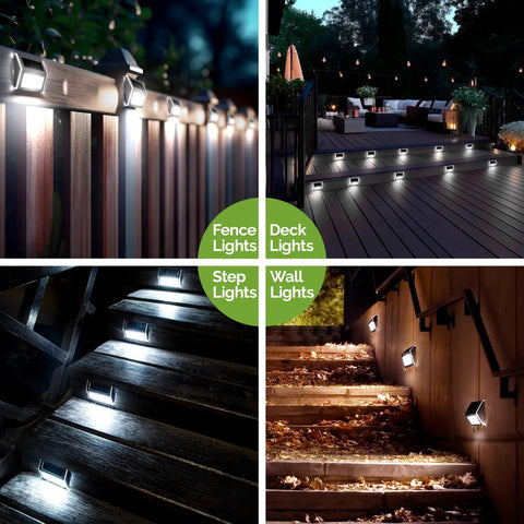 12 Pack Solar Fence Lights Outdoor Waterproof LED Step Lighting Stainless Steel Solar Powered Lights for various settings