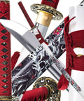 Hand Sharpened 1060 High Carbon Steel Samurai Sword Showpiece For Display And Iaido Practice with white saya and red ito