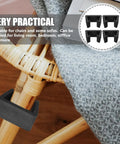 4 Pack Black Plastic Chair Clips attached on rattan furniture for home and office use, easy install and remove