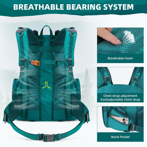40L Waterproof Hiking Backpack for Outdoor Adventures with mesh back, adjustable chest straps, breathable foam, waist pocket
