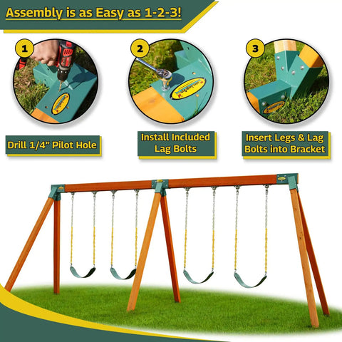 Classic DIY Swing Set Kit With Cedar Lumber Easy Brackets Four Sling Swings Heavy Duty Outdoor Backyard Playground Equipment For Kids And Families Weather Ready Durable Finish Plastisol Chains And Safe Hardware For Easy Assembly In Any Backyard