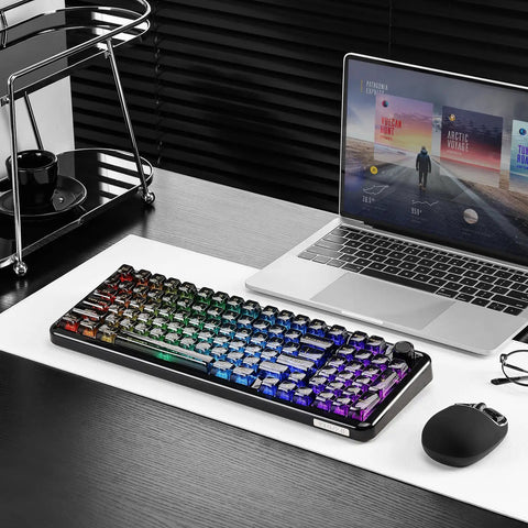 Badass Tri Mode Wireless Mechanical Gaming Keyboard With Comfy Gasket Mod And Hot Swappable Linear Switches on a sleek desk.