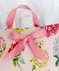 Close-up of Large 13 Inch Wide Gift Bag With Tissue Paper Vintage Floral Pink Bow Ideal For Mothers Day Valentines Day
