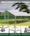Triple reinforced design of extra large metal chicken run for yard with feeding door and walk in design 26 by 10 by 6.6 feet