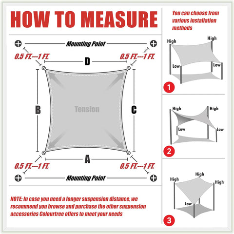 Diagram showing installation guide for 7 By 12 Feet Beige Waterproof Shade Sail For Patio Garden And Carport