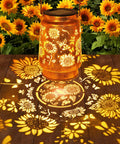 Solar Lanterns Outdoor Hanging Lights Waterproof For Yard Patio Porch Garden LED Decoration With Shepherd Hook Sunflower Pattern Cozy Warm Glow For Nighttime Ambiance Perfect Gift For Women Mom Grandma casting sunflower shadows.