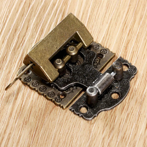 Two Pack Vintage Brass Hasp Lock For Wooden Boxes And Cabinets, Antique Toggle Latch Hardware on wooden surface