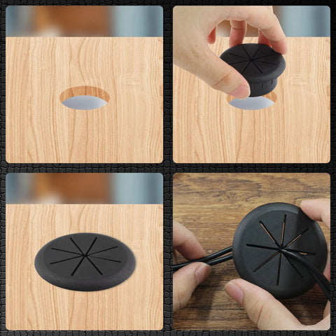 2 Pack 2 Inch Cable Grommets For Desk And Table Cable Management, Flexible ABS Plastic Wire Hole Covers for clean pass through installation.