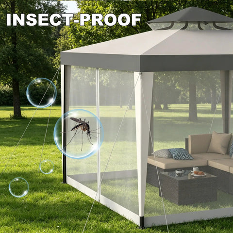 Spacious 10 By 10 Patio Gazebo With Mosquito Netting And Double Roofs Perfect For Backyard Parties And Weekend Hangouts Easy Setup Canopy Shelter For Lawn Use Gray 10x10 Outdoor Garden Shelter with insect-proof feature