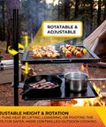 Open Flame Campfire Grill And Skillet Combo For Outdoor Cooking with adjustable height over campfire