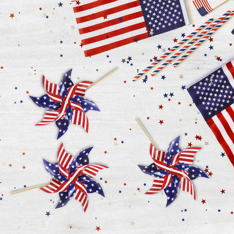 All American 12 Pack Patriotic Pinwheels For Yard And Garden Fourth Of July Outdoor Decorations American Flag Spinners