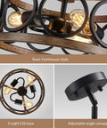Black Drum Ceiling Light Modern Semi Flush Mount 3-Light Fixture showing details of rustic wood grain and E26 bulb base.