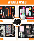 100 Pack Toolbox Organizer Trays And Drawer Dividers Set In 5 Sizes For Garage Home And Office Storage Black Plastic Bins For Tools Hardware Craft Supplies And Small Parts Organization with various items.