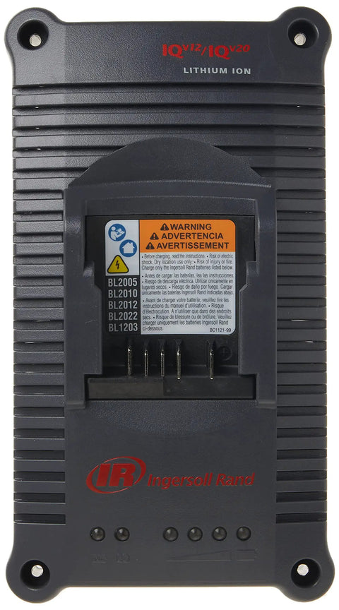 BC1121 Universal 12V And 20V Lithium Ion Battery Charger with warning labels and LED indicators for IQV Series Power Tools