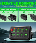 Versatile mounting options for Green 8 Gang Switch Panel With Momentary On Off Touch Switches, shown with brackets and panel