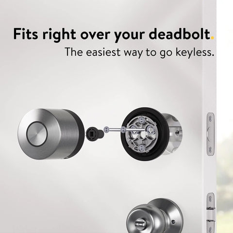 Keyless Entry Smart Lock With Wifi Electronic Deadbolt For Front Door showing installation over deadbolt, featuring silver finish and components.