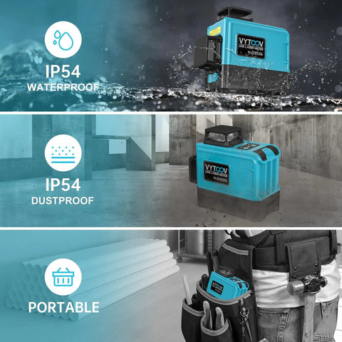 Self Leveling Green Laser Level Tool With Rechargeable Li Ion Battery 2 Cross Line Beams For Indoor Outdoor Construction Picture Hanging Tiling And Home Remodel Horizontal And Vertical Alignment, waterproof and portable in tool belt