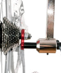 Rear Derailleur Hanger Alignment Gauge For Precise Drivetrain Tuning And Noise Reduction No Fuss Easy To Use Bike Maintenance Tool attached to bike