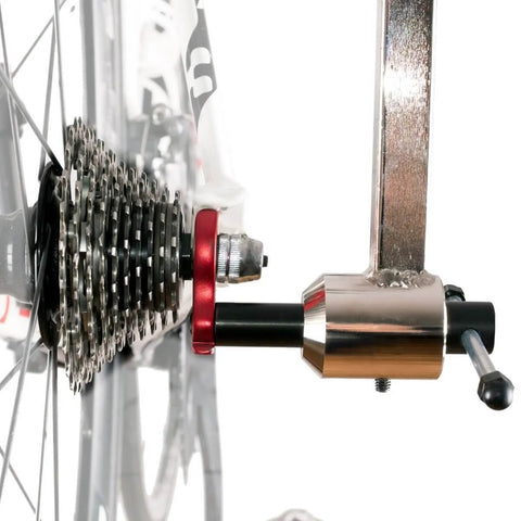Rear Derailleur Hanger Alignment Gauge For Precise Drivetrain Tuning And Noise Reduction No Fuss Easy To Use Bike Maintenance Tool attached to bike