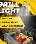Set of 2 Flexible LED BBQ Grill Lights With 360-Degree Magnetic Base and Gooseneck, Portable Weatherproof Outdoor Lamp shown on grill