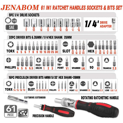 61 In 1 Ratcheting Screwdriver Set With Magnetic Bits And Rotatable Handles Sockets And Bits For Computers Electronics