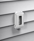 Heavy Duty 1-Gang Weatherproof In-Use Expandable Outlet Cover With Flat Nonmetallic Design mounted vertically on siding