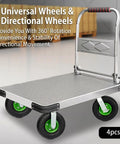 Four Black 10 Inch Pneumatic Caster Wheels With Heavy Duty Rubber Treads And 661 Lb Load Rating For Smooth Ridin Hand Trucks And Shop Machinery Haulin That Handles Heavy Workloads Without Breaking A Sweat.