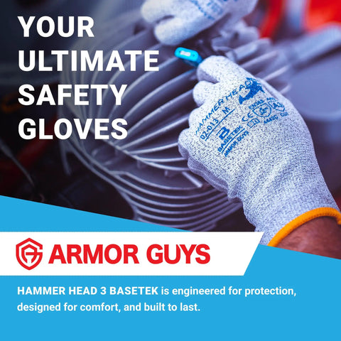 Hammer Head 3 Basetek Protective Work Gloves HDPE A3 Basetek Liner handling automotive parts for safety demonstration