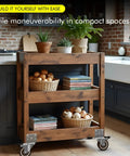 Wooden kitchen cart with 2 Inch Side Mount Caster Set, 4 Pack With 2 Swivel And 2 Brakes, L Shape Plate, holding baskets and plants