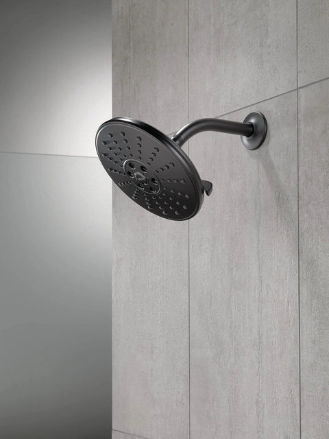 3 Spray H2Okinetic Shower Head With Touch Clean In Matte Black Delivers 3X Coverage And PowerDrench Spray For A Spa Like Full Body Shower Experience Everyday on wall