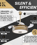 Dope Retractable 42 Inch Ceiling Fan With Remote Control Bluetooth Speaker and LED Lights, Gold Aluminum Design