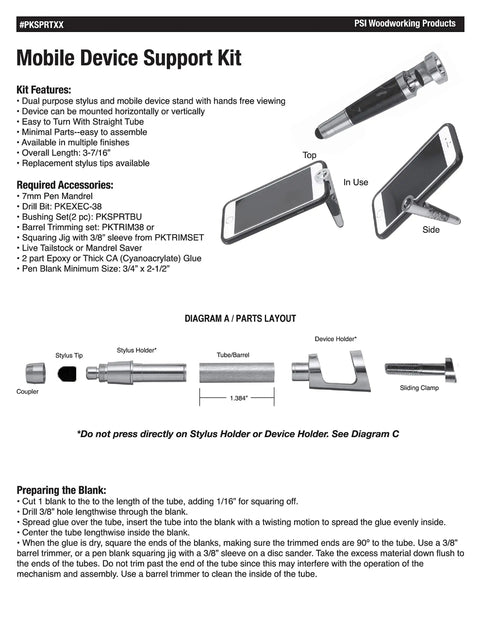 Top Shelf Woodturning Smartphone Stand And Stylus Hardware Kit Gold Chrome Gunmetal Bushing Set for DIY Wooden Phone Mount instructions.