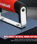 Close-up of Pro Grade Blue Steel Concrete Edger 6x6 Inch With Soft Grip Handle, showcasing sturdy steel mounting features.