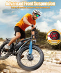 Man riding Beast 9000W Peak Dual Motor Ebike For Adults with 24 Inch Fat Tires Blue Finish on rough terrain