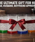 Grab This Pack Of Four 16 Oz Freezer Beer Mugs With Bright Color Coded Handles Shatter Resistant Acrylic Frosty Insulated Barware For Poolside Chilling Backyard Cookouts And Game Day Vibes displayed with ice in vibrant colors.