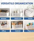 Top Shelf White Plastic Storage Baskets Real Deal Solution For Counters And Under Cabinet Organization With Ventilated Side Walls Comfortable Grip Handles And Effortless Nesting Layout in kitchen, bathroom, closet, office, cabinet, and playroom.