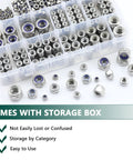All In One Nylon Insert Lock Nut Kit With 304 Stainless Nylock Nuts For Bolt Work SAE And Metric Sizes 750 Pieces in storage box