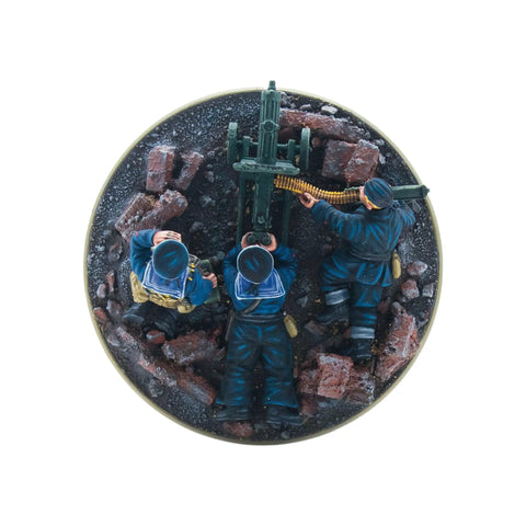 Soviet Naval Brigade Medium MG Team 28mm WWII Miniature for Bolt Action tabletop wargaming, top view of resin crew figures.