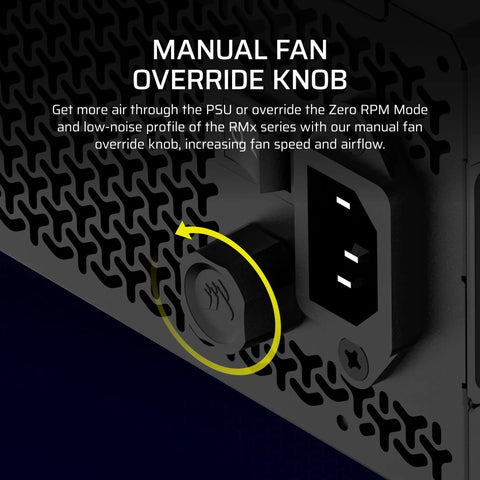 Manual fan override knob on 1000W Fully Modular Power Supply For ATX 3.1 PCIe 5.1 Ready Low Noise Cybenetics Gold Efficiency