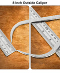 Acrux7 3-piece 8-inch outside caliper set in carbon steel; front and side views.
