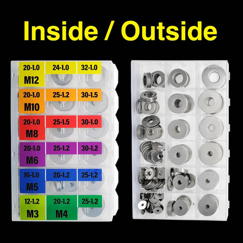 Stainless Steel Washers Set 280 Pieces 18 Sizes From M3 To M12 304 Pro Grade Heavy Duty Flat Washers with Snap Lock Storage Box
