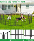 30 Pack Decorative Garden Fence Panels 17 Inch High Thirty One And A Half Foot Long Rustproof Metal No Dig Fence Animal Barrier For Dogs And Rabbits Anti Digging Edging For Flower Beds Yard Patio And Outdoor in use around dogs in yard.